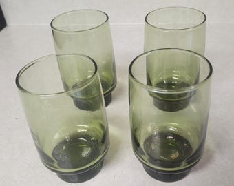 Vintage MCM Libby Avocado Green Stackable Glass Tumblers Set of 4