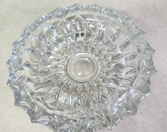 Vintage MCM  Clear Cut Glass Ash Tray  7 inch