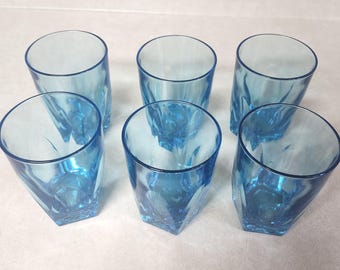 Vintage 1960 Hazel Atlas Capri Gothic Aqua Tumblers  Set of 6