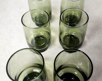 Vintage MCM Libby Avocado Green Stackable Glass Tumblers Set of 6