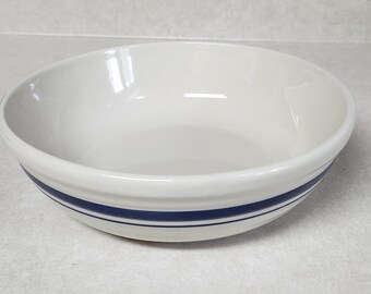 Vintage Roseville, Ohio Pottery Vegetable Bowl Ivory with Blue Stripe