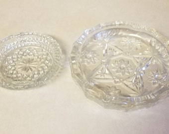 Vintage MCM Round Clear Star Of David Heavy Glass Ashtray  and Cut Glass Clear Cross Ashtray Starburst Pattern  Lot of 2
