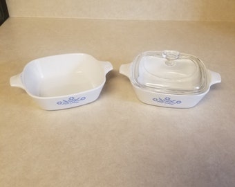 Vintage Corning ware Blue Cornflower p-41-B  Two Small Casseroles and One P-41GC  Glass Lid