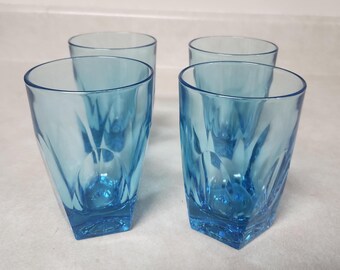 Vintage 1960 Hazel Atlas Capri Gothic Aqua Tumblers Set of 4