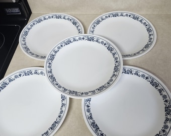 Vintage Corelle Old Town Blue Onion Dinner Plates 10.25" Set Of 5