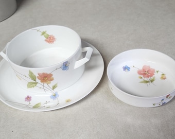Vintage Mikasa Just Flowers A4-182 Bone China Gravy Bowl  and 1 Fruit Berry Bowl