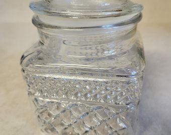 Vintage Anchor Hocking Wexford Clear Glass 5&quot; Canister Apothecary Jar With Lid