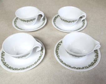 Vintage Corelle Crazy Daisy Spring Blossom Hook Handle Cup and Saucer Set of 4