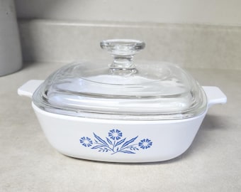 Vintage Corning Ware Blue Cornflower 1 Quart Casserole (P-1-B) Square with A-7-C Lid