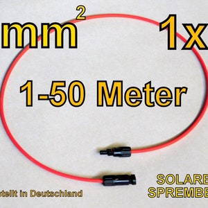 以下が含まれることがあります： MC4コネクタ付きの赤い6mm²ソーラーケーブル。ケーブルは巻き上げられており、長さは1〜50メートルです。画像には「SOLARES SPREMBERG」というテキストが表示されています。「Hergestellt in Deutschland」というテキストも表示されています。