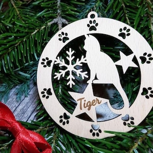 Décoration de Noël chat découpée au laser SVG, boule de Noël personnalisée pour animal de compagnie, décoration de vacances empreinte de patte bricolage, fichier numérique cadeau chat personnalisé