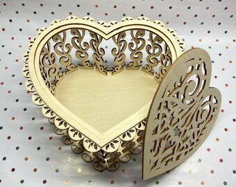 Scrollwork Heart Box SVG - Laser Cut Jewelry Organizer Vector, Ornate Wooden Trinket Keepsake Box Design File