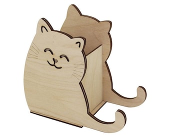 Cute cat pencil holder, file for laser cutting, dxf, SVG, ai, CDR, PDF