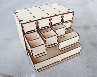 Wooden Drawer Organizer SVG File - Laser Cut Storage Box, Tight-Fit Assembly, Desk Organization CNC Plans