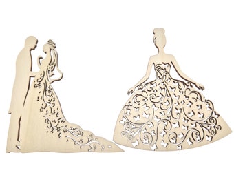 Intricate patern wedding dress, couple silhouettes, bride, unique shaped dress