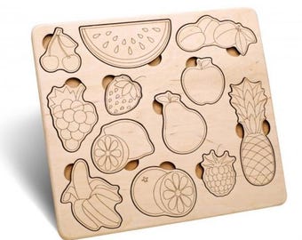 Fruit Puzzle Laser Cut File - Wooden Montessori Puzzle Design, Vector Template for CNC Machines