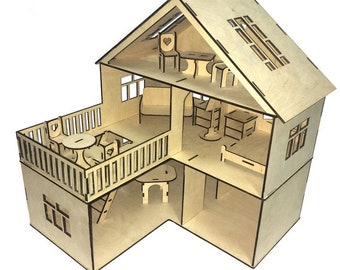 Dollhouse plans miniature girl toys 3d model for laser cutting PDF SVG dxf cdr ai lightburn, 3mm material, 41 cm height
