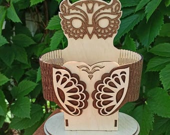 Laser Cut Owl Box SVG File – Hinged Wooden Organizer Template for Laser Cutter
