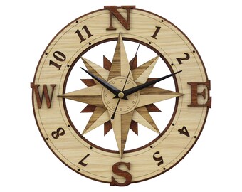 Compass Clock, wall decoration, office, living room, file for laser cutting