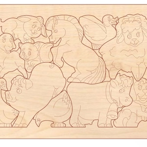 Tierpuzzle, 11 einzigartige Tierformen, Spielzeug für Kinder, Puzzle, Datei für das Laserschneiden, DXF, PDF, SVG, Ai, CDR
