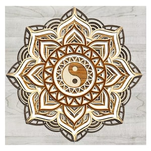 Gelaagde mandala Yin Yang SVG, vector lasergesneden bestand voor kunst aan de muur, meditatiedecor, DIY CNC & Cricut Craft
