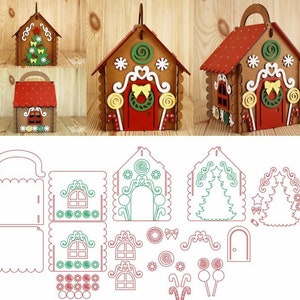 Miniatuur peperkoekhuisje, vijl voor lasersnijden, kerstversiering, eenvoudige montage