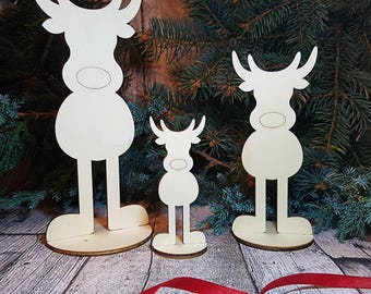 3 size reindeer Christmas decoration for laser cutting 10 cm, 15 cm and 20 cm, SVG, DXF, AI, Cdr, Pdf