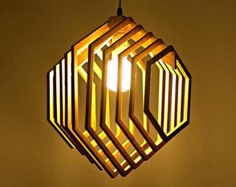 Minimalist Hexagon Wood Lamp Shade, Scandinavian Laser Cut Pendant, 8mm Ply Home Lighting