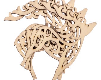 5 Decorative Reindeer SVG Cut Files, Laser Vector Christmas Decor, DIY Holiday Wooden Ornaments, Cricut & CNC Files