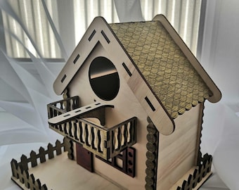 Birdhouse plans boy/girl toys 3d model for laser cutting PDF SVG dxf cdr ai lightburn miniature furniture 3mm material, 19 cm tall