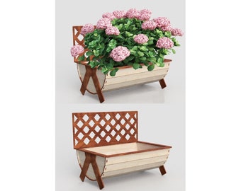 Elegant flower bed, outdoor box for plants, rustic pattern design