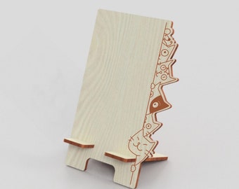 Cute smartphone stand with cats engraving, file for laser cutting, dxf, pdf, ai, svg, cdr
