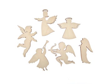 Set of 6 Angel SVG Designs - Vector Files for Laser, Cricut, CNC Crafts - Holiday & Baptism Decor