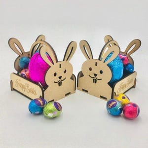 Boîte à friandises lapin de Pâques SVG – fichier découpé au laser pour porte-chocolats – modèle de panier de bonbons lapin