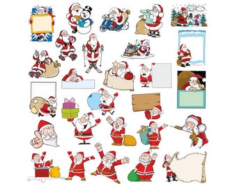 Bundle of 27 unique santa claus vector files, good for printing stickers, laser cutting, cricut, or other, DXF, PDF, SVG, ai, cdr