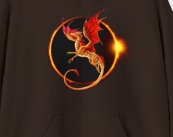 Dragon Eclipse Unisex Heavy Blend™ Huvtröja | Röd Dragon Pocket Sweatshirt