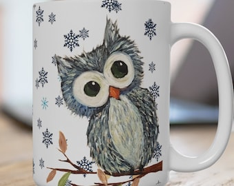 Winter Blue Owl Ceramic Mug 11oz or 15oz (EU) | Blue Bird Tea Cup