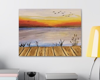 Lake House acrylschilderij print - hoogwaardige muurkunst op canvas Gallery wraps origineel abstract schilderij - Lake Life landschapsschilderij
