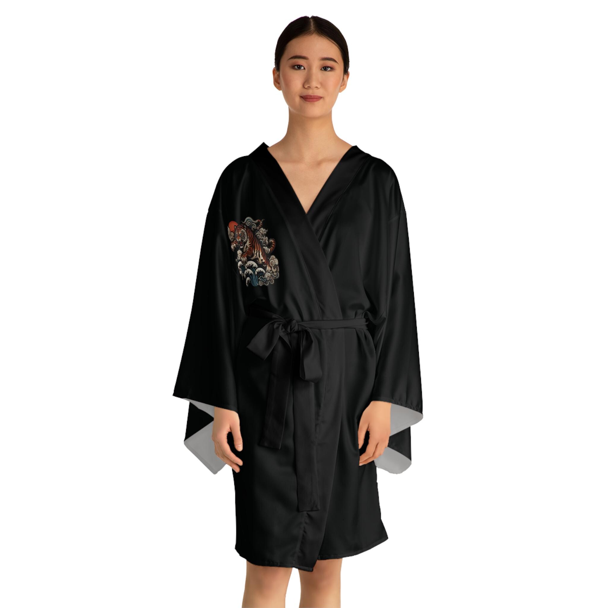 Tiger Long Sleeve Kimono Robe | Satin Bathrobe Men or Women Silky - Etsy