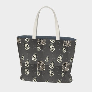 Metal Goth Rocker Große Einkaufstasche Schultertasche Geldbörse aus Bio-Baumwolle Auswahl zwischen schwarzem oder natürlichem Griff