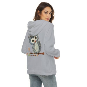 Felpa con cappuccio oversize in pile Borg da donna Blue Owl con mezza cerniera, comoda felpa in stile orsacchiotto, ideale come regalo per lei.