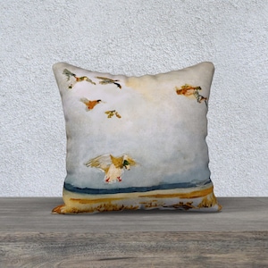 Flying and Hunting Duck 18&quot;x18&quot; Square Pillow | Suede, Linen,or Canvas | Bird or Duck Hunter Gift for Father&#39;s Day | Rustic Lodge Man Cave