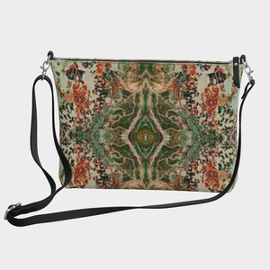Grüne abstrakte Vegan Leder Crossbody Geldbörse Boho Crossbody Bag für Frauen, Schultertasche von der Natur inspiriert