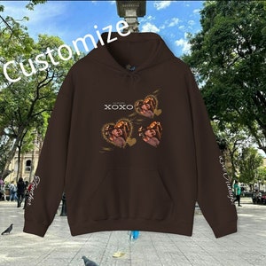 Custom Couple Love Hooded Sweatshirt | Matching Couples Shirt Personalized Pocket Sweat Shirt Heart Love Valentine&#39;s Hoodie Engagement Gift