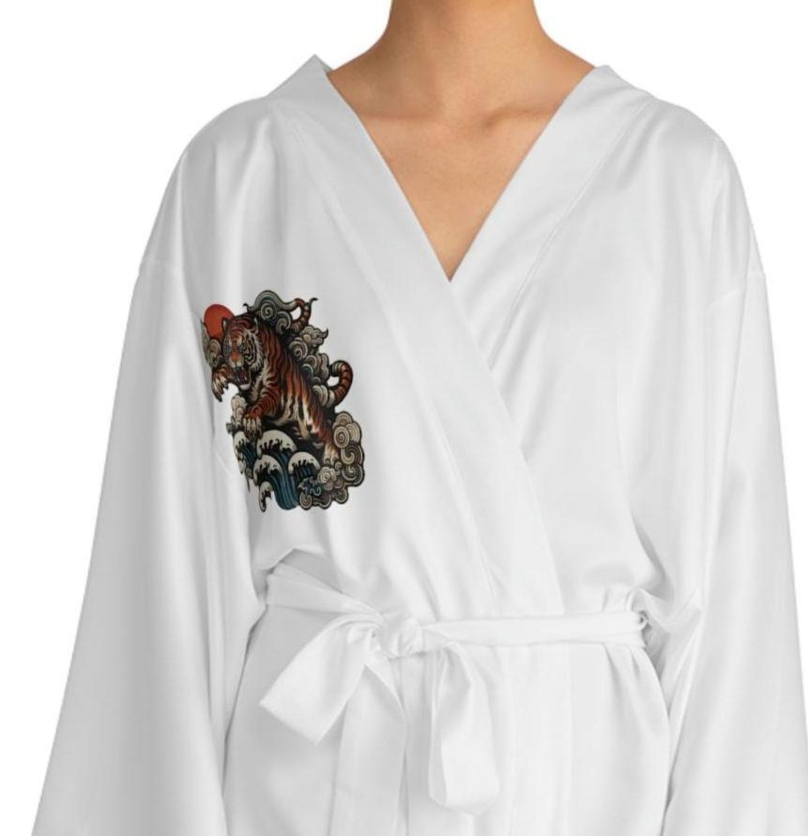 Tiger Long Sleeve Kimono Robe | Satin Bathrobe Men or Women Silky - Etsy
