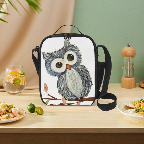 Blue Owl Lunch Box Bag | Cute Lunch Bag with Carrying Handle | Insulated Bag for Food | Lunch Tote for Bento