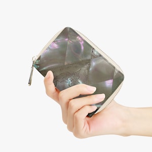 Portafoglio piccolo con cerniera in madreperla, porta carte con cerniera corto, pochette da polso