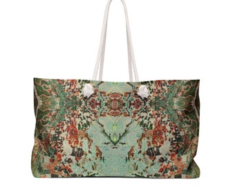 Green Abstract Weekender Shoulder Bag Bohemian Canvas Beach Bag