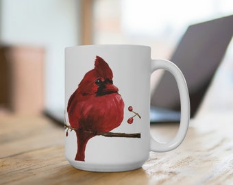 Roter Kardinalvogel auf Keramik Becher 15oz