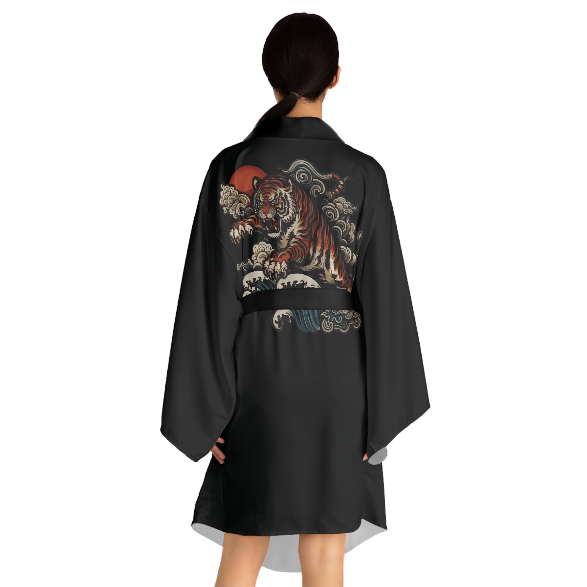 Tiger Robe Vs Tiger Long Sleeve Kimono Robe | Satin Bathrobe Men or Women Silky - Etsy